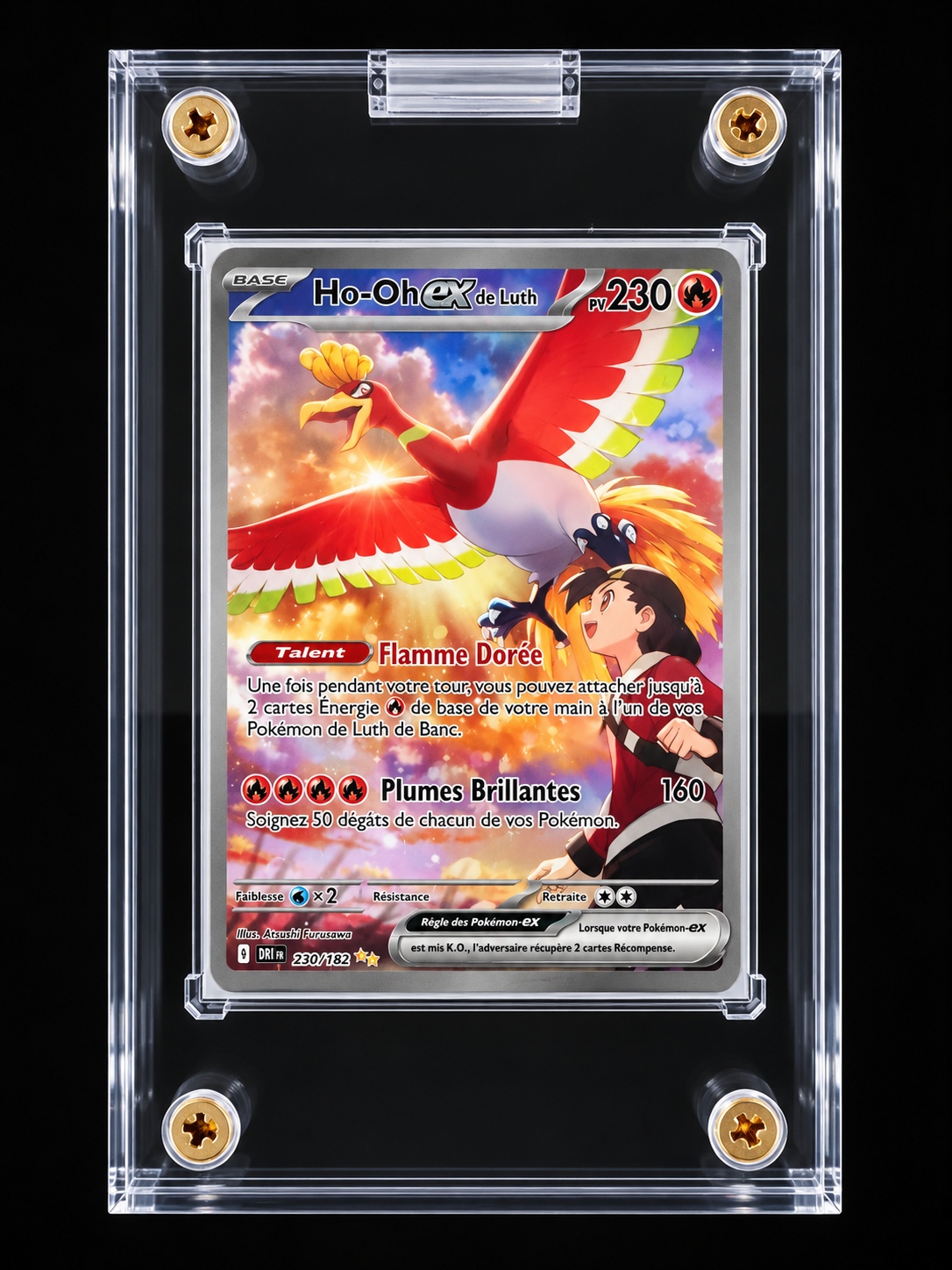 Boîtier Hexagon recto — carte Pokémon présentée dans le boîtier premium